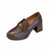 2025 new medieval thick heel camellia loafers small single shoes women's one-pedal round head small leather shoes