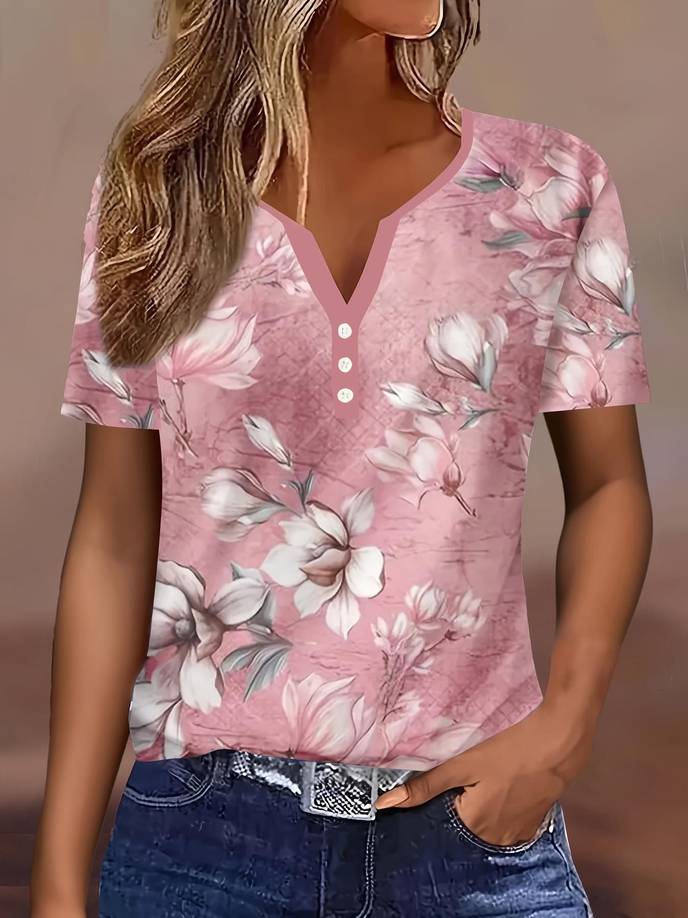 Spring and summer women s casual short-sleeved button printed T-shirt S