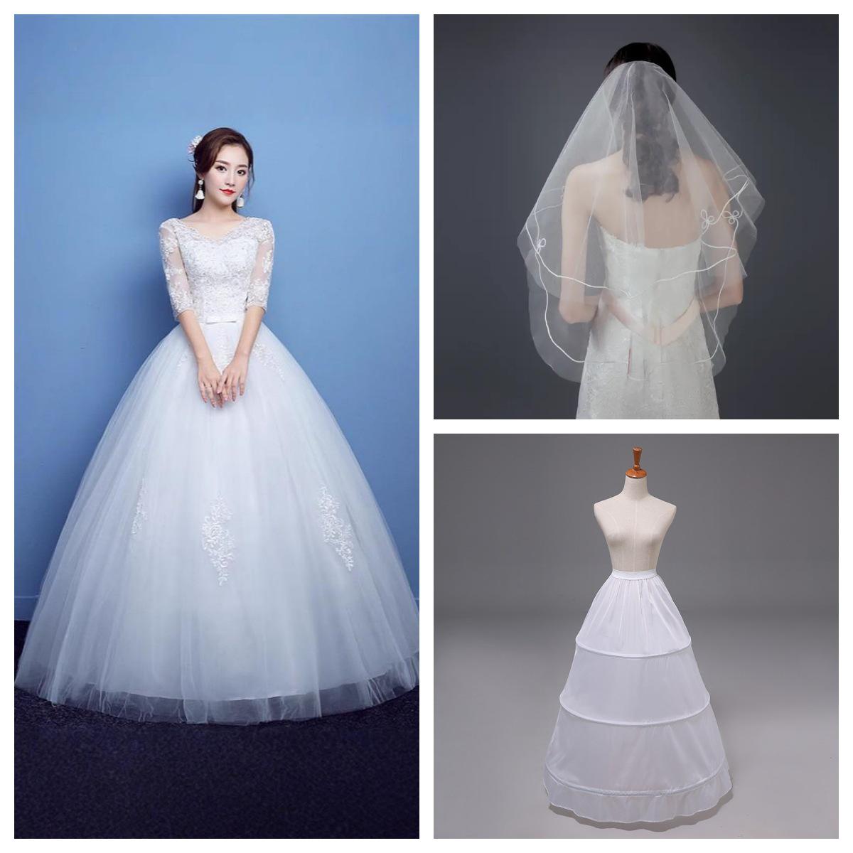 

2025 Корейское свадебное платье большого размера с открытыми плечами, длиной до пола B55 M