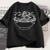 Camiseta Gato Estilo Japonês Ramen Algodão Manga Curta Kawaii Anime Camiseta Ramen Gatinho Camisetas Gráficas Camiseta Bonita de Comida Roupas