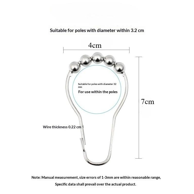 12/30/50pcs Stainless Steel Curtain Hooks 5 Rollers Polished Satin Nickel Ball Bath Curtain Rollerball Shower Curtain Ring Hooks
