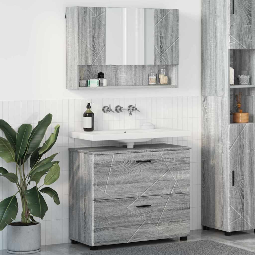 Bathroom Furniture Set 2 Pcs Grey Sonoma Plywood and Metal