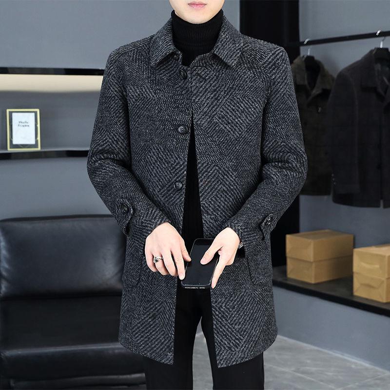 Herren mittellanger doppelseitiger Wollmantel - einreihig, Business Casual Mode