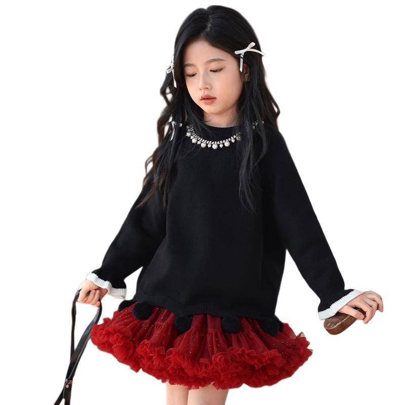 LUSON Girls Classic Black Winter Knit Sweater 160