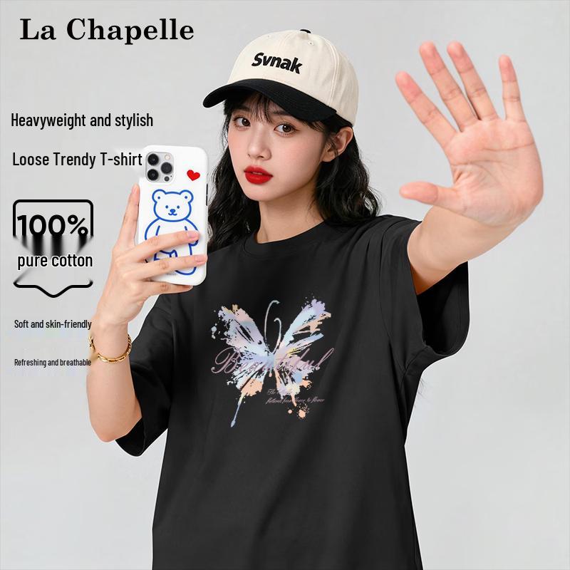 La Chapelle Women s Japanese Style Butterfly Print Cotton T-Shirt M