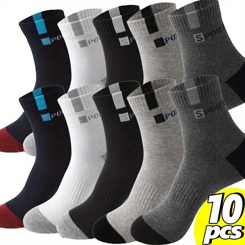 Men'S Polyester Sports Socks - Breathable, High Elasticity, Solid Color, Knit Fabric, Non-Iron, Outdoor Running Socks with Stylish Lettering