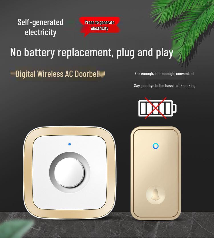 Wireless Doorbell, Self-Powered, Long-Range, Three Buttons, Single Receiver, Battery-Free, Waterproof, Elderly Call Feature.