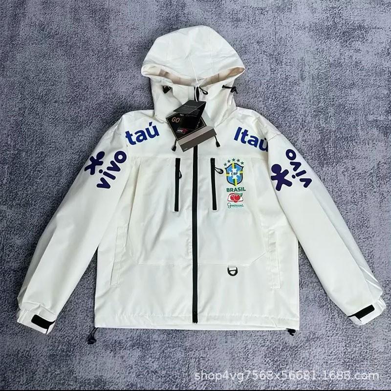 Herren Damen Langarm Kapuze Winddicht Fußballjacke Outdoor Sportmantel Erwachsene Medium