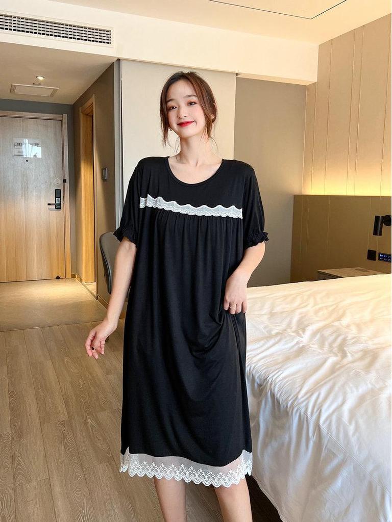 2021 Summer Lace Short Sleeve Loose Large Size Slim Dress - Women's Outdoor & Home Nightdress