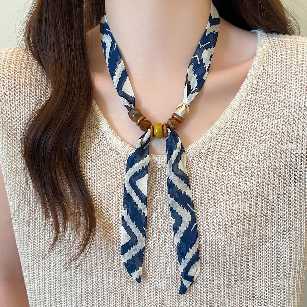 Long beaded small silk scarf Adjustable necklace Women's new accessories High-end light luxury niche neck scarf