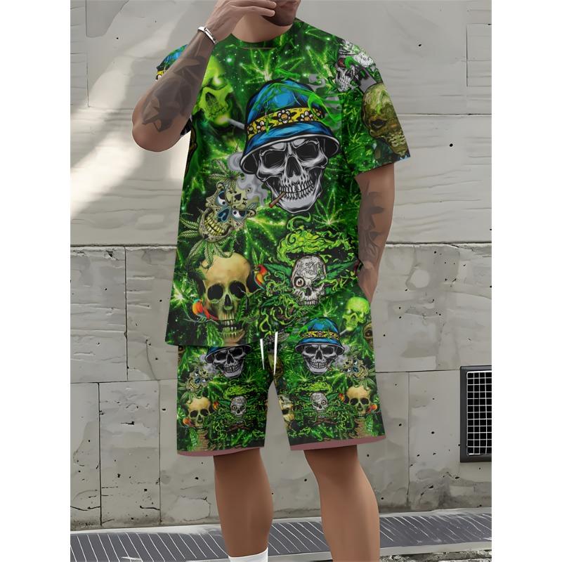 Summer New Letter Print Men's Suit Fashion Short Sleeve Shorts Suit Outdoor Street Men's Sports Shorts Daily Casual Pants