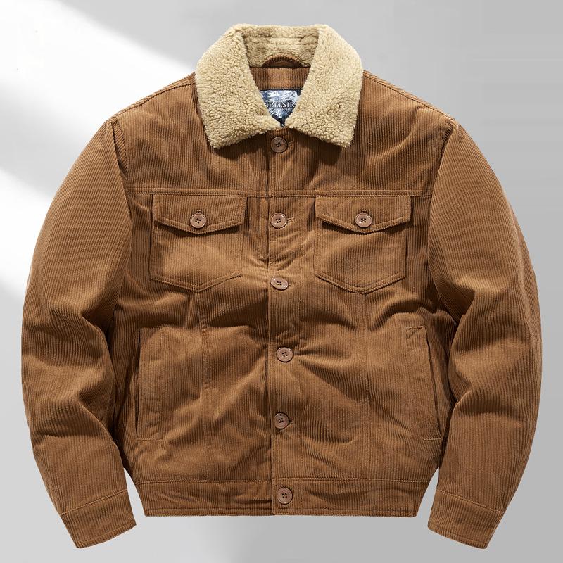 New Winter Cotton Clothes Men's Velvet Large Size Casual Corduroy Lapel Cotton-padded Clothes Short