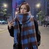 Winter Scarf Cashmere Feel Plush Scarf with Tassel Decoration Thickened Warm Plaid Pattern Winter Long Scarf