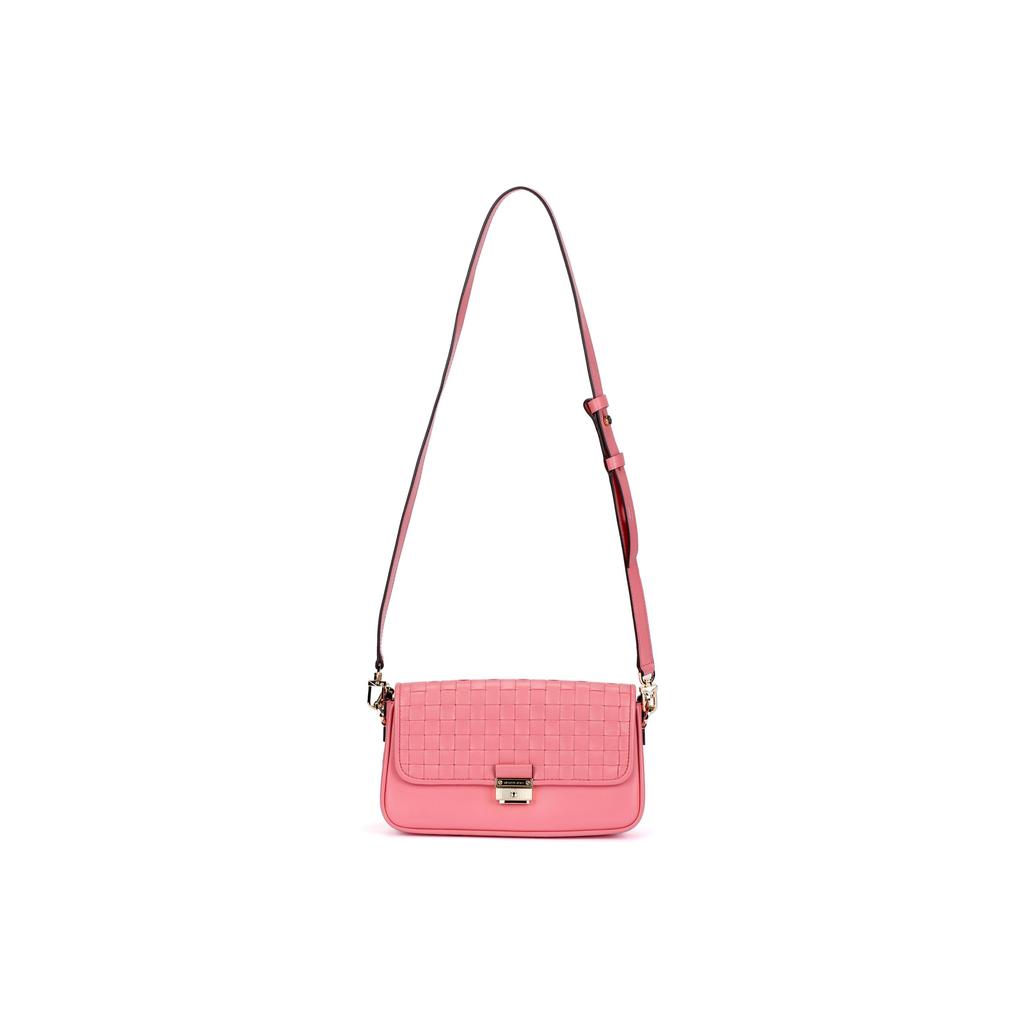 Michael Kors Mk Bradshaw Solid Letter Logo Chain Quilted Weave Flap Leather Baguette Bag Women Bags Light-Pink 30S1G2BL1T-644