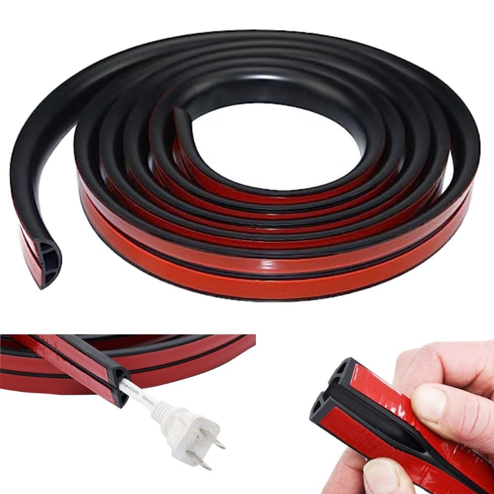 PLEAVIT Wiring Cover, Floor-Mounted Wiring Concealer, Cable Cover, Cable Protector, Black Tape, 6m (3m x 2)