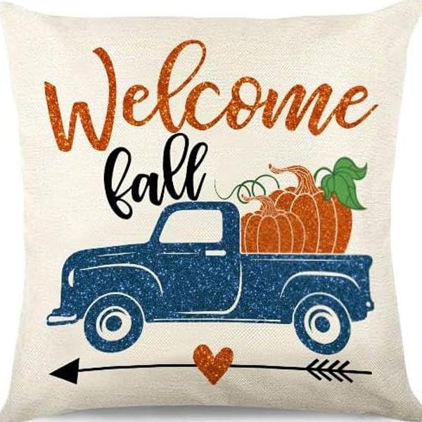 

Home Autumn Thanksgiving Pillow Pumpkin Maple Leaf Hand-Painted Text Cushion Pillow Cover Print Premium Durable 45 * 45Cm [without core]
