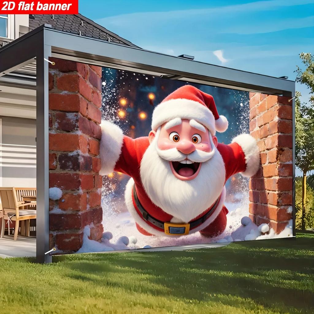 1 item 2D flat background fabric a flying Santa Claus a strong sense of impact a festive bannerZL