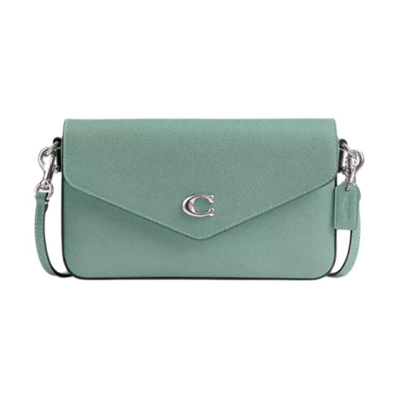 COACH Wyn 21 Metal Logo Cross Grain Leather Shoulder Crossbody Bag Small Women Green золотой