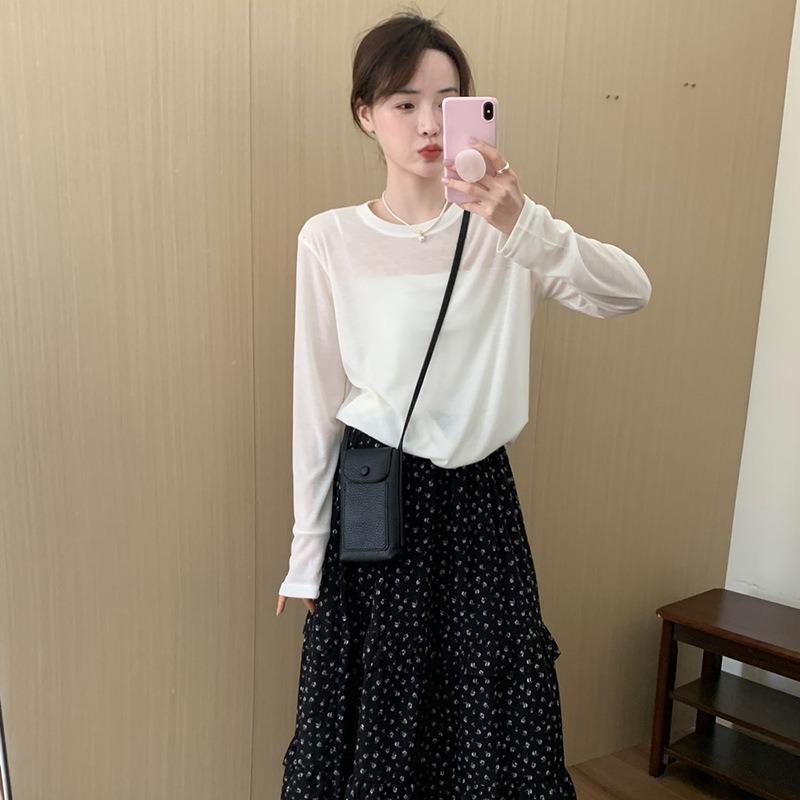Micro-transparent Sun Protection Blouse for Women Spring and Summer Thin Versatile Loose and Slim T-shirt Top