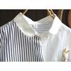Striped Patchwork Cotton Long Sleeved Shirt for Women Loose Slimming Handmade Rabbit Pocket Single Breasted Shirt Blouses & Shirts