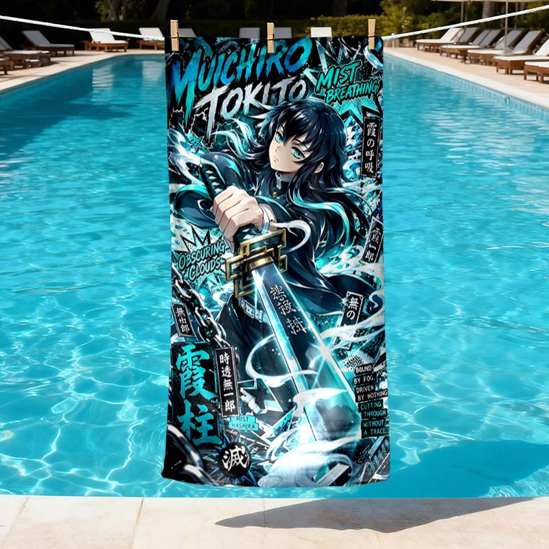 Demon Slayer Print Beach Towel Design, Soft, Lightweight. for Home Bathroom, Spa, Pool, Yoga, Surfing, Camping, Gift for Family, Friend