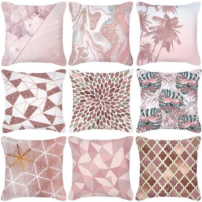 Ins Nordic Style Rose Gold Pink Geometric Square Pillow Cushion Cover