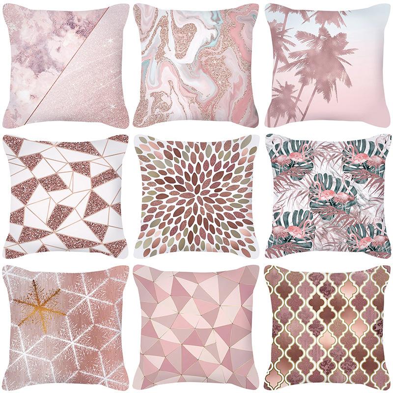 Ins Nordic Style Rose Gold Pink Geometric Square Pillow Cushion Cover