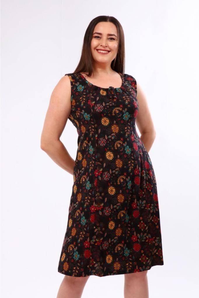 Dámské šaty velkých velikostí na silná ramínka bez rukávů s vyztuženými košíčky z česané bavlny plus size