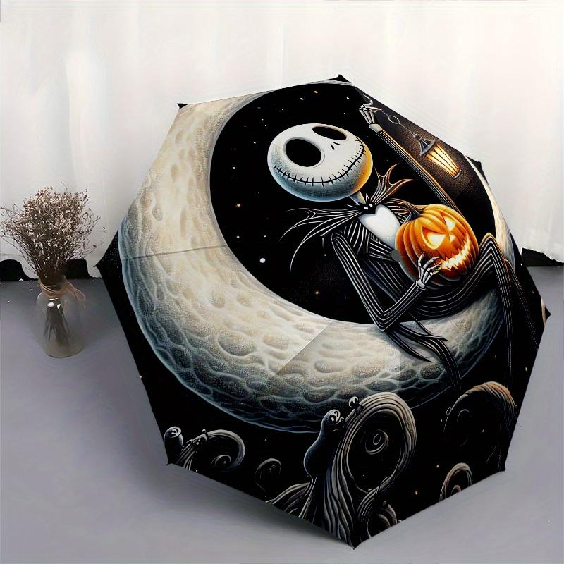 The Nightmare Before Christmas Automatischer Regenschirm - Dreifach faltbarer tragbarer Regenschirm, Bestes Weihnachtsgeschenk für Männer und Frauen, Langlebiger Eisenrahmen, Pla