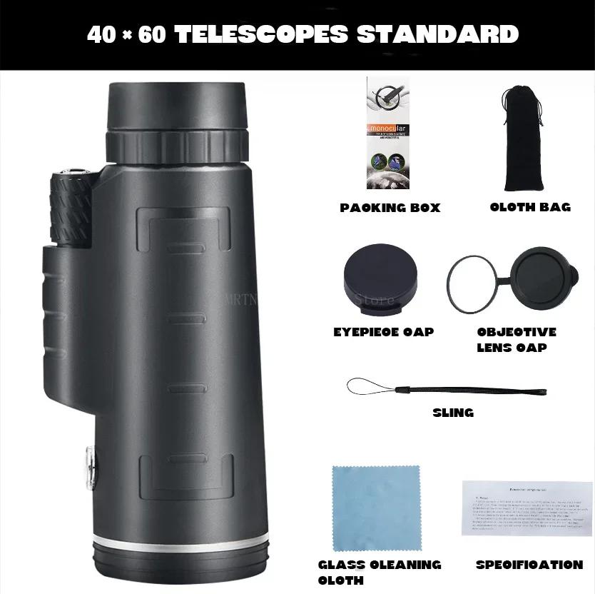 40X60 Zoom HD Powerful Binoculars Long Range Portable Professional Telescope Monocular Low Night Vision for Hunting