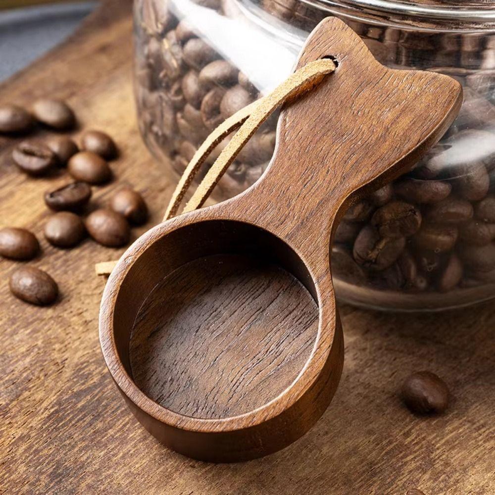 with Leather Lanyard Wooden Coffee Spoon Fishtail Design Kitchen Tablespoon Coffee Bean Scoop Tea