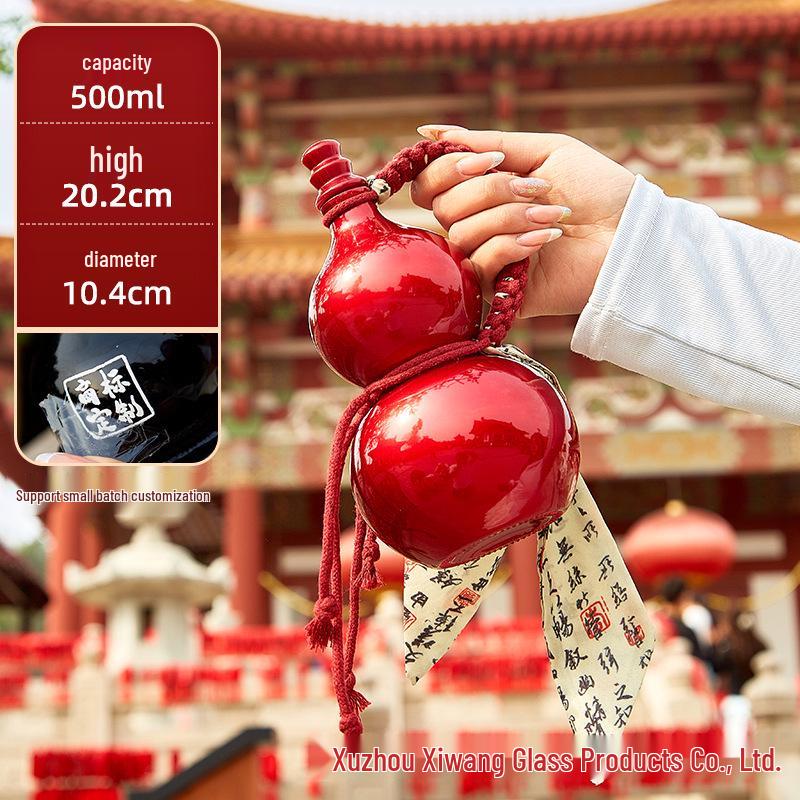 Creative Celebrity-Infused Gourd Glass Bottle for Liquor, Milk Tea, or Fruit Tea with Lid - Perfect Small Gift