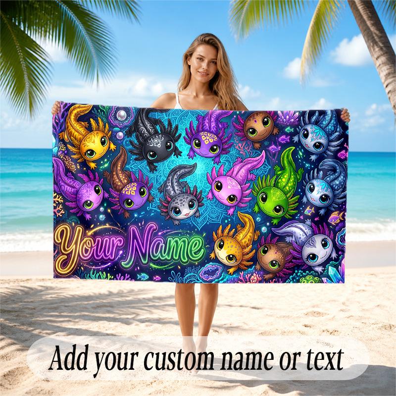 Underwater Fish Theme Quick Dry Beach Towel Custom Name Text Print Large Sand Resistant Towel Beach Vacation