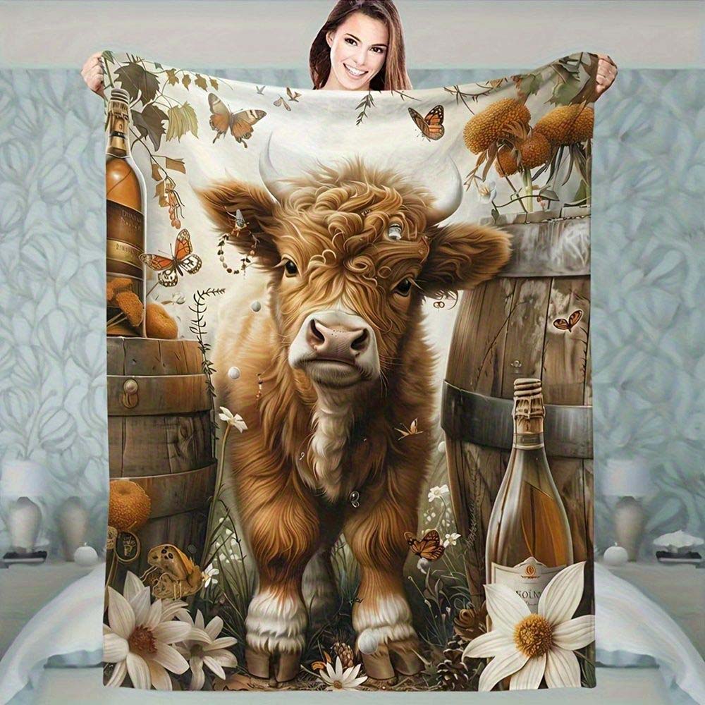 1Pc  Vintage Pets Family Gathering Throw Blanket Warm Soft Cozy Flannel Blanket For Cat Dog Lovers Home Decor