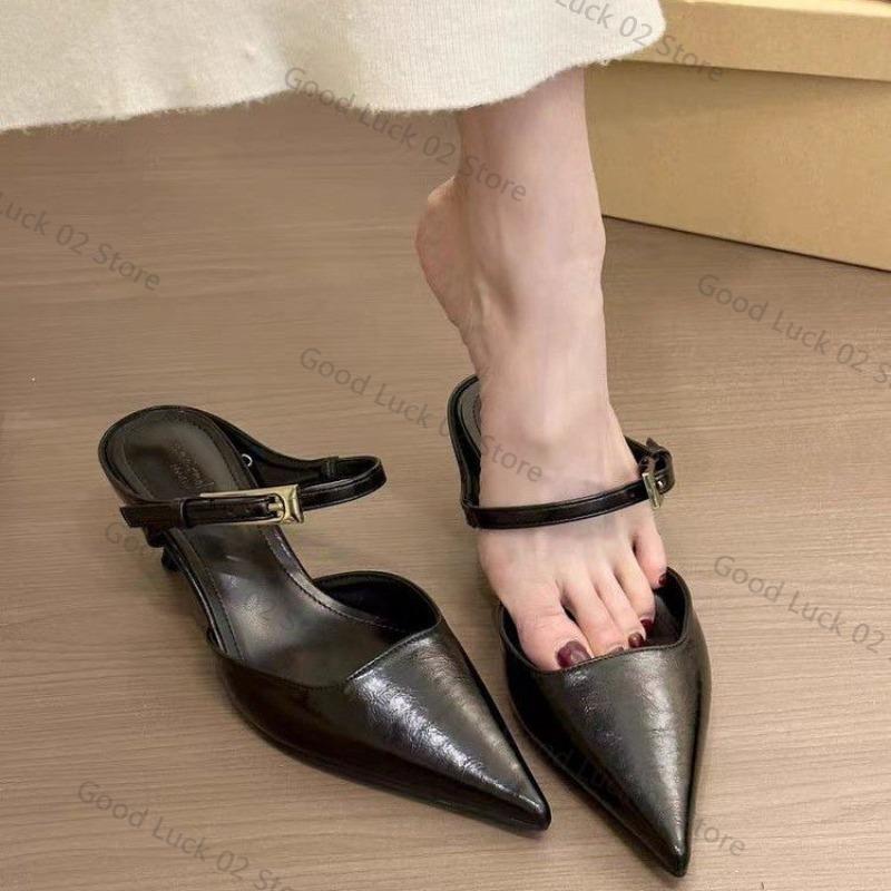 Fashion Women Pointed Toe Slippers Mid Heels Fashion Elegant Mules Shoes Summer Dress Sexy Woman Sandals 2025 Trend Brand Women’s Pumps