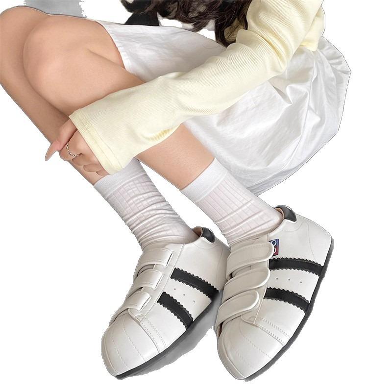 Cute cartoon casual thick baseplate shoes new Velcro flat white shoes lightweight breathable trendy shoes women