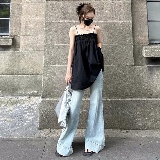 Summer new small man wear sleeveless suspender top women's clothing American black ins trendy small vest outside