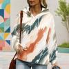 Women Plus Size Navy Blue Printed Long Sleeve Drawstring Hoodie With Kangaroo Pocket