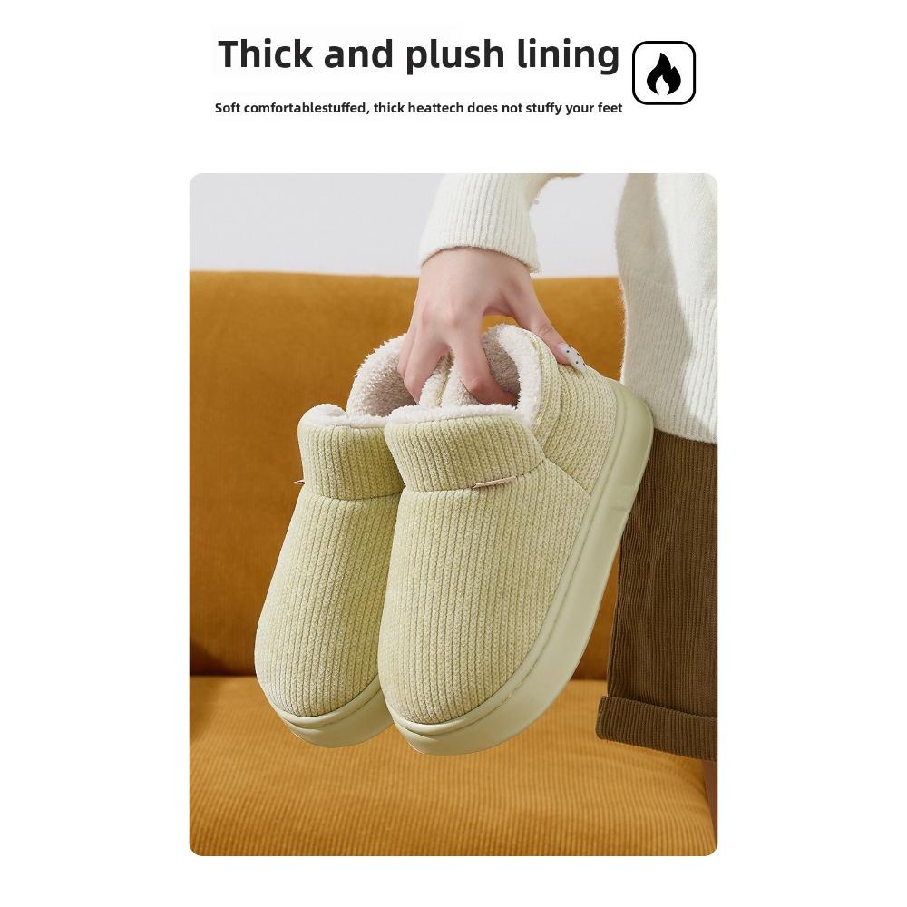 Unisex Plush Closed Heel Cotton Slippers Fleece Lined Thick Anti Slip Winter Home