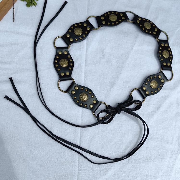 

Vintage Spliced Carved Western Style Pu Leather Belt For Women Summer чёрный