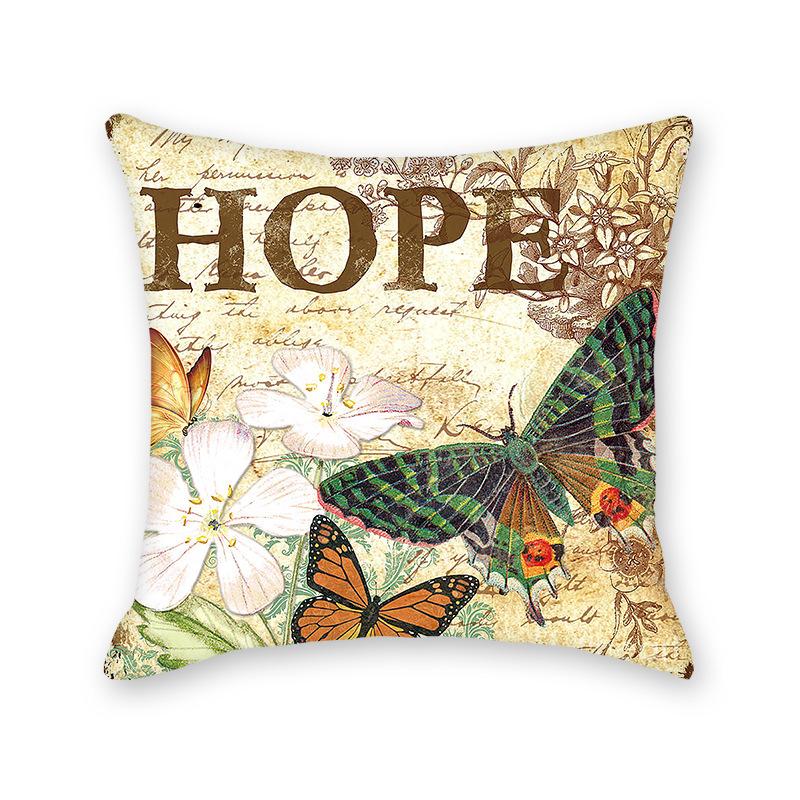 Hug Literary Retro Butterfly Flower Print Pillow Home Bedroom Sofa Decorative Cushion Cushion Cover