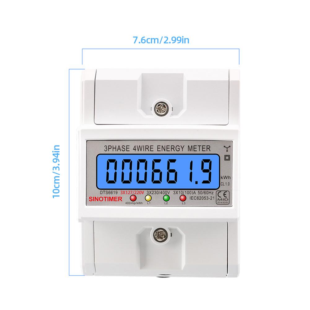 3 Phase 4 Wires KWh Meter 100A AC 3*127/220V Electric Energy Meter Din Rail Electric Meter 50/60HZ LCD Backlight for Home Office