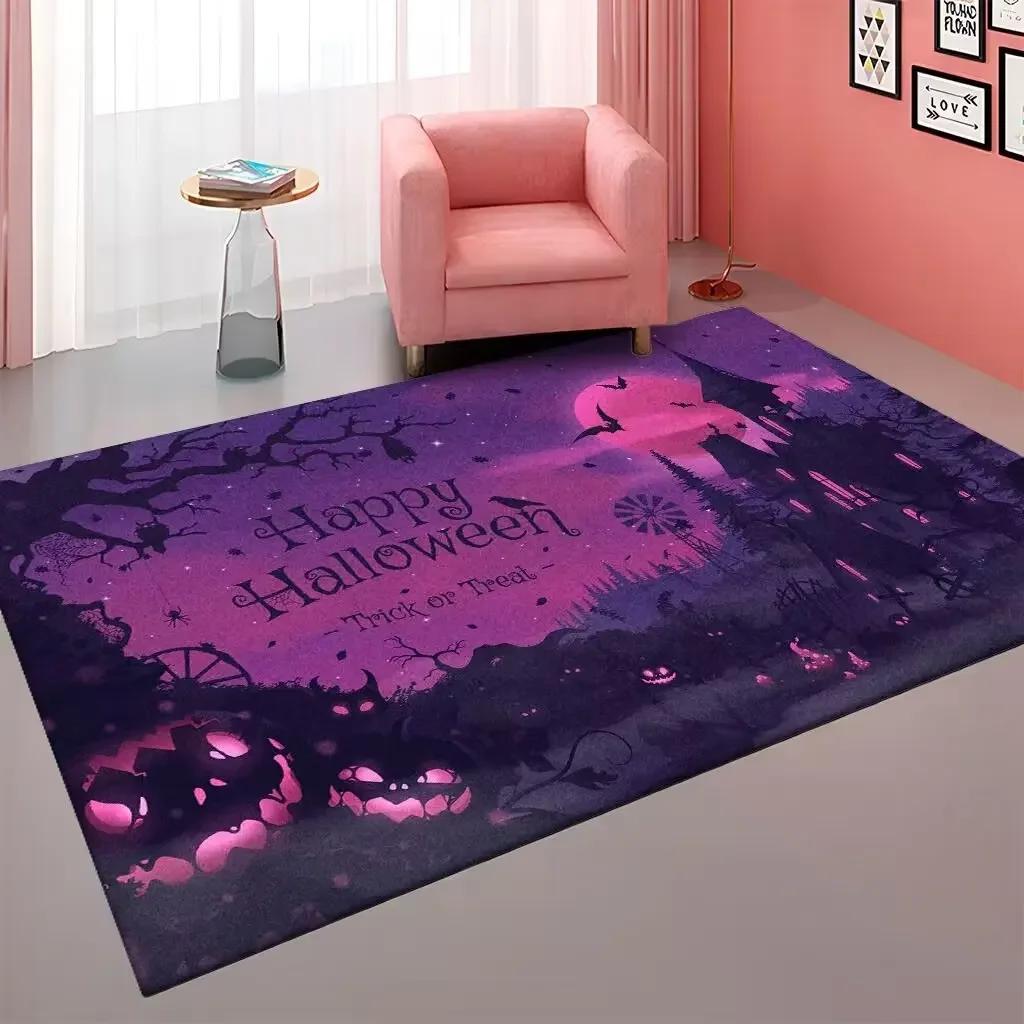 Halloween Pumpkin Witch Pleated Carpet for Living Room Sofa Table Large Area Rugs Bedroom Hallway Balcony Anti Slip Floor Mat