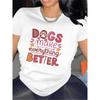 European Sizes Black and White Polyester T-Shirt with Dogs Make Everything Better Design, Ideal for Home Living Room Use