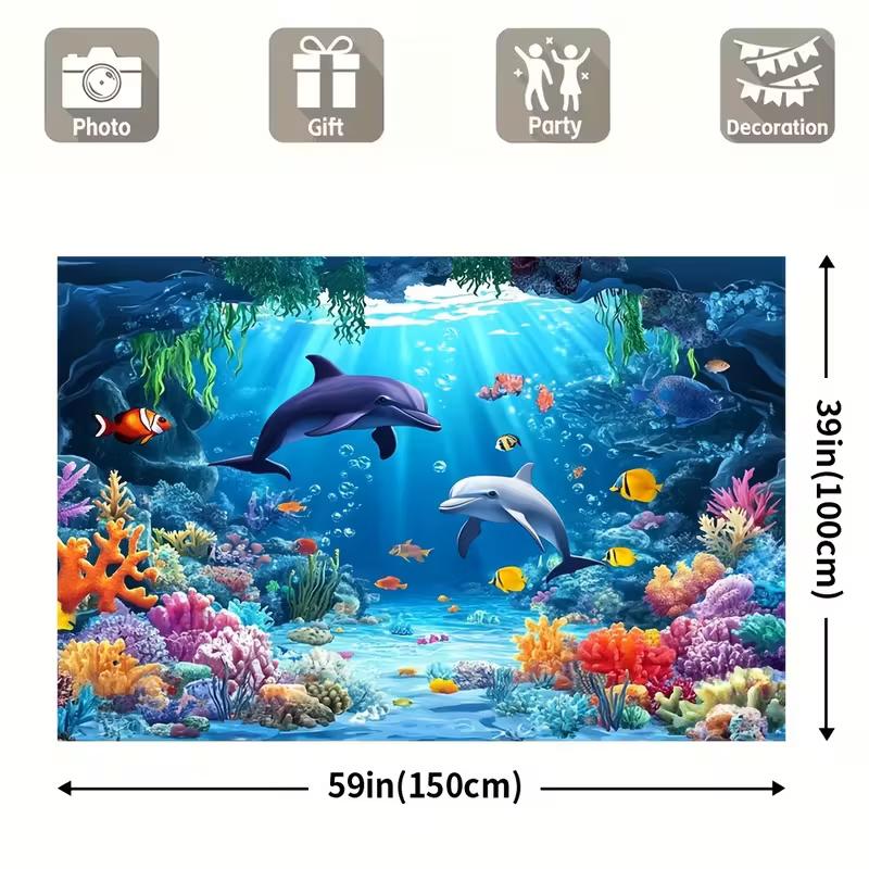 2D Ocean Dolphin Fish Backdrop Cloth for Home Decor