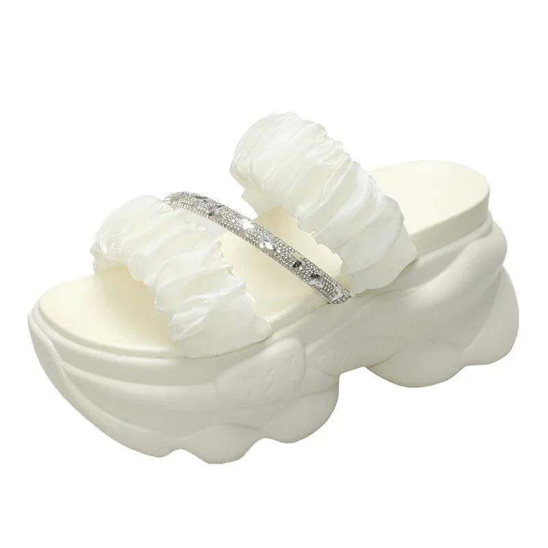 Fashion 9CM Women's Summer Chunky Slippers Fashion Thick-Bottom Sandals Bling Wedge Heels Flip Flops High Platform Beach Slides Zapatos