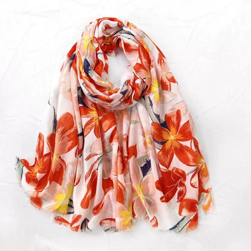 Colorful Floral Ethnic Silk Scarf: Large Sun Protection Shawl for Travel & Vacation