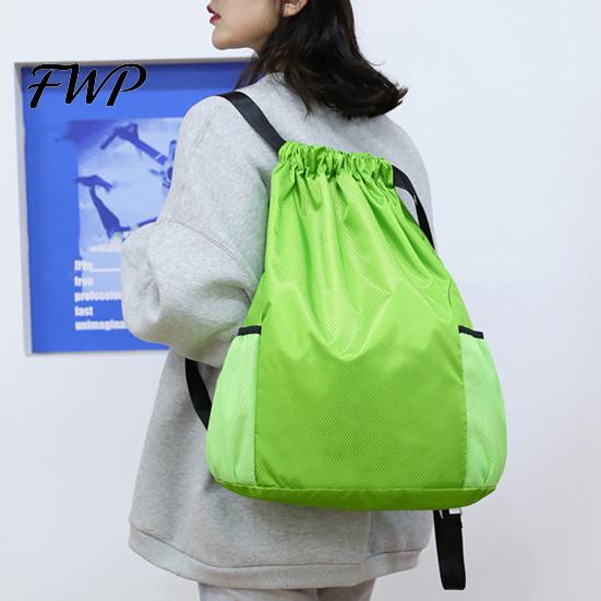 Swimming Gear Bag Sports Backpack, Drawstring Gym Backpack with Side Mesh Pockets, Double Pocket Waterproof Workout for Basketball Soccer Swim