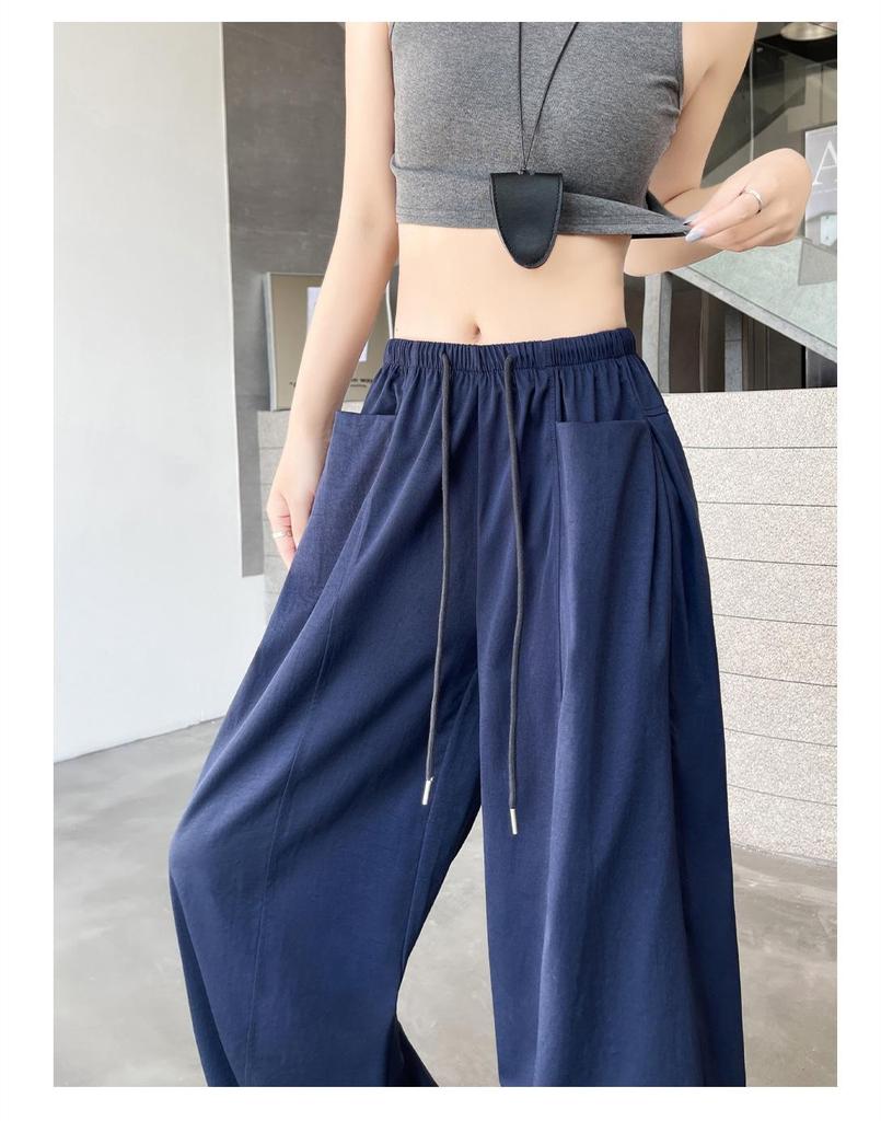 Women's Lazy Style Wide-Leg Floor-Length Pants: Spring/Summer 2026 Collection, Loose Slimming Drape, Casual Straight Fit.