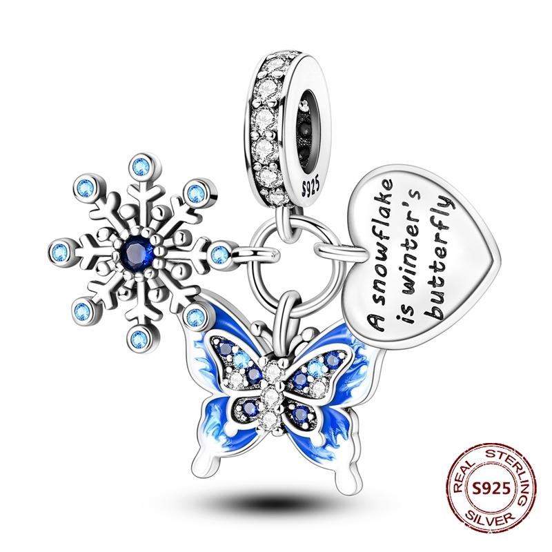 Butterfly Charm copper Authentic Pink Blue Zircon Fly Butterflies Safety Chain Clip Charm Bead Charms Compatible With Bracelets Do It Yourself Jewelle